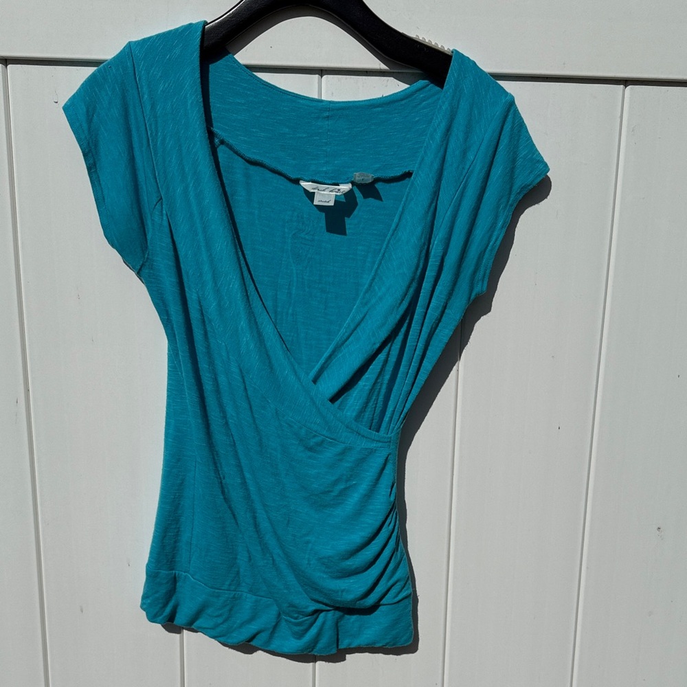 Derek Heart Turquoise Wrap Blouse Juniors Lg